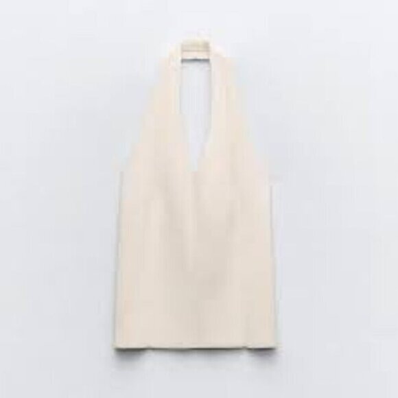 NWT Zara Textured Knit Halter Top Cream Sleeveless Size Small - Picture 3 of 13